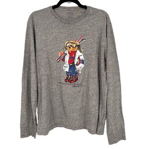 Polo Ralph Lauren Ski Bear Graphic Long Sleeve T-Shirt Grey Size Large